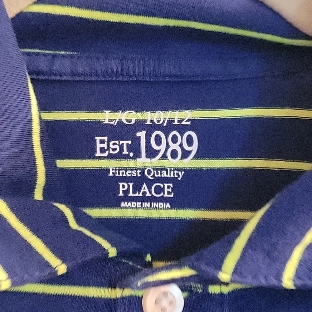 Childrens Place navy striped lime polo large 10/12